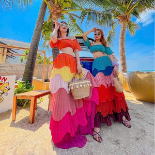 gv17- set maxi tầng dập ly phối màu