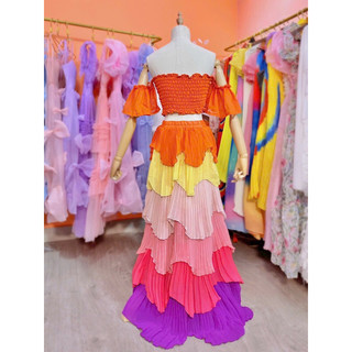 gv17- set maxi tầng dập ly phối màu