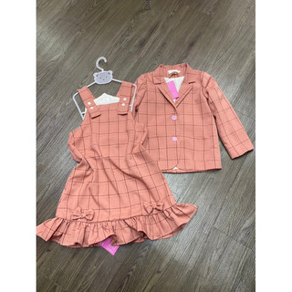Set bộ vest cho bé gái. Set vest 2 món yếm và sest sang chảnh thích hợp đi chơi, vest cho bé đi học. vest vải kẻ hồng