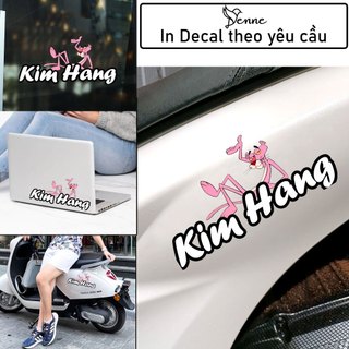 Decal dán xe điện, tem tên theo yêu cầu, tên dán xe chú báo hồng, tem in theo tên, tem in hình chú báo hồng ngầu