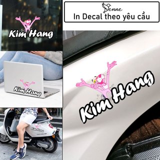 Tem dán xe in chú báo hồng dễ thương, decal dán xe, hình dán xe máy, miếng dán tên lên xe, tem dán xe trang trí