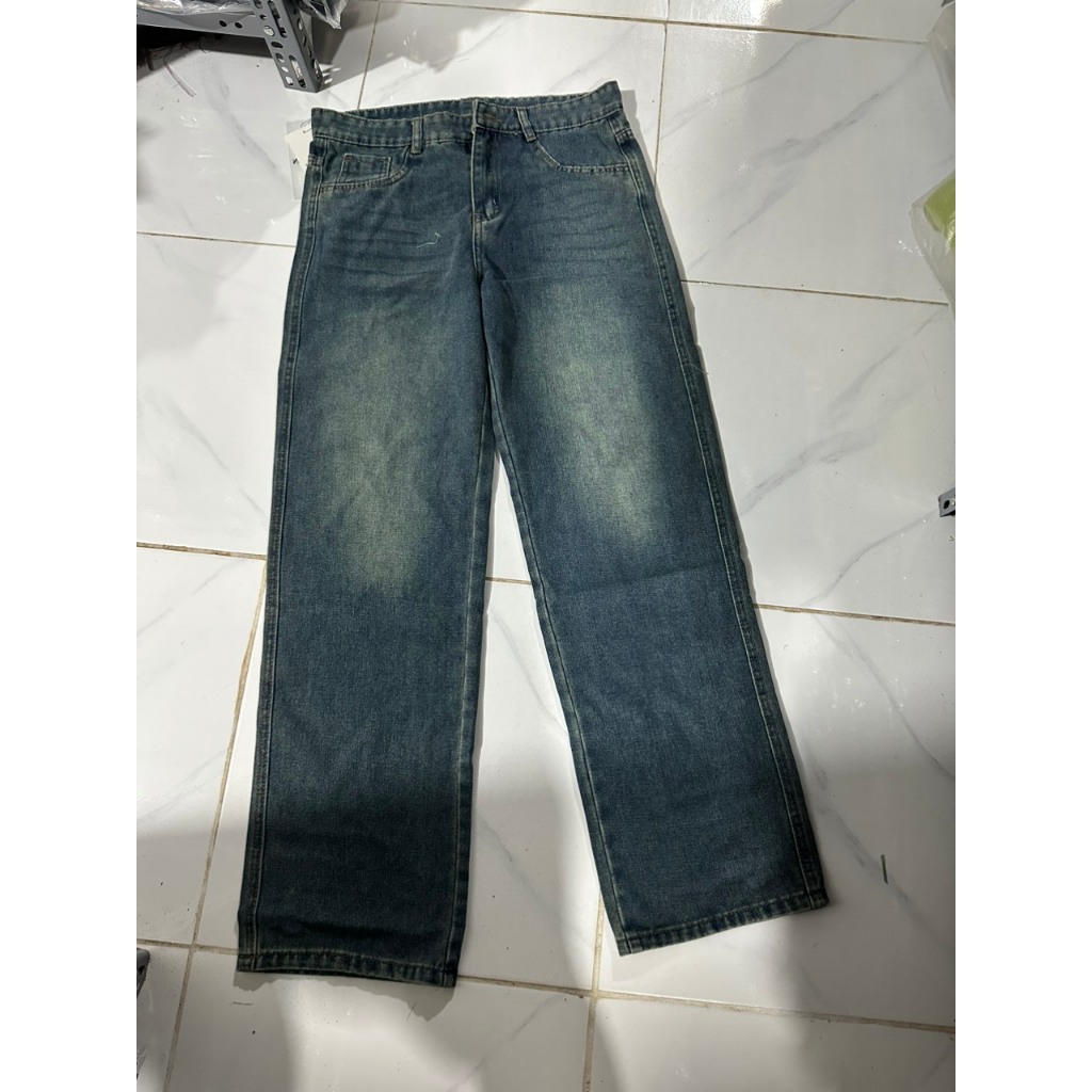Quần jean unisex nam nữ màu Wash RETRO,Quần jean ống rộng chất vải bò cao cấp Myra 900