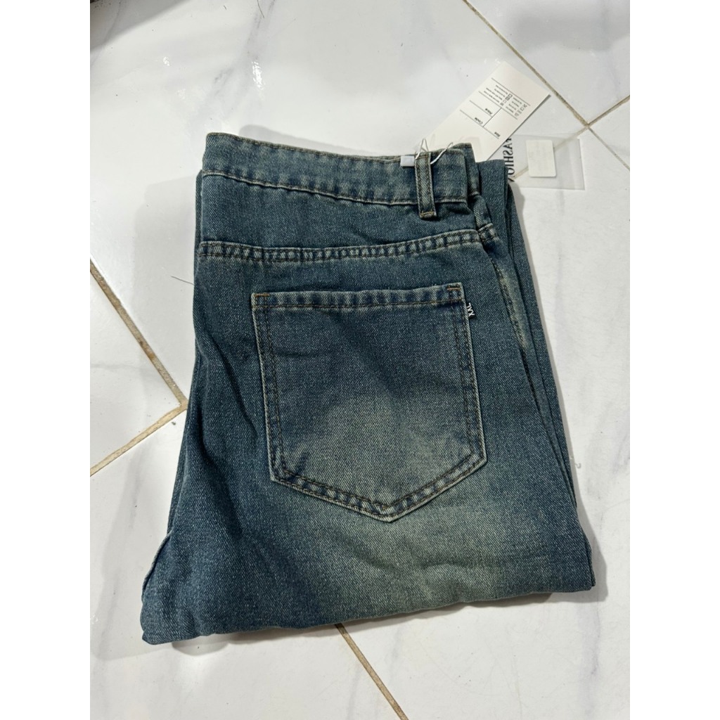 Quần jean unisex nam nữ màu Wash RETRO,Quần jean ống rộng chất vải bò cao cấp Myra 900