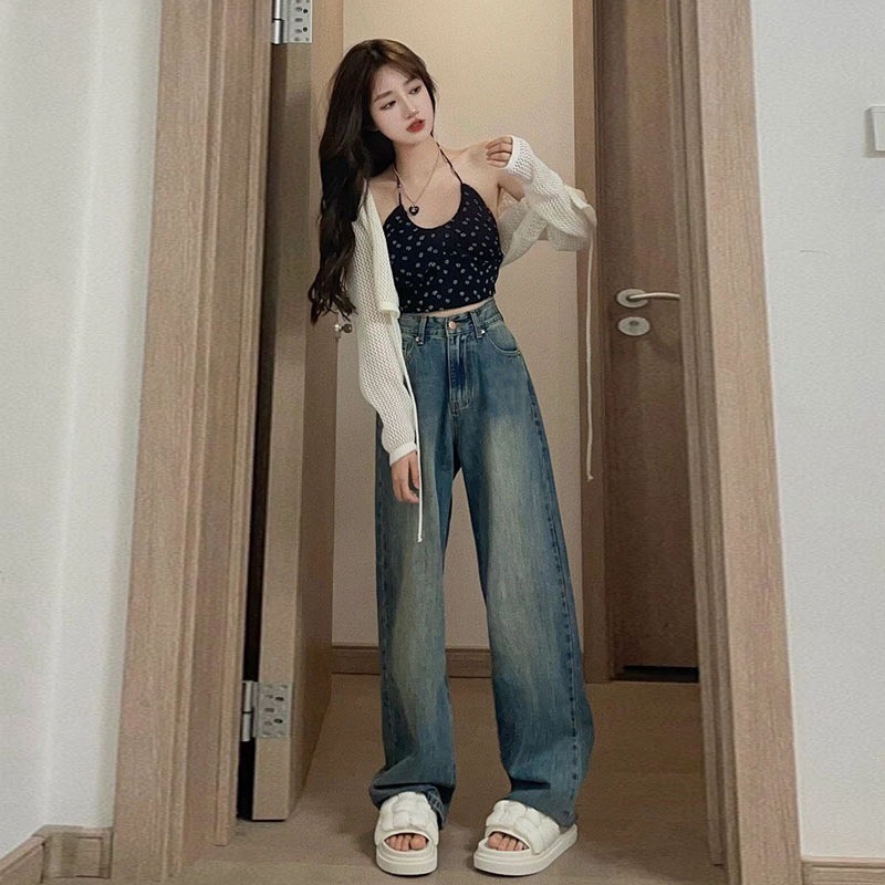 Quần jean unisex nam nữ màu Wash RETRO,Quần jean ống rộng chất vải bò cao cấp Myra 900