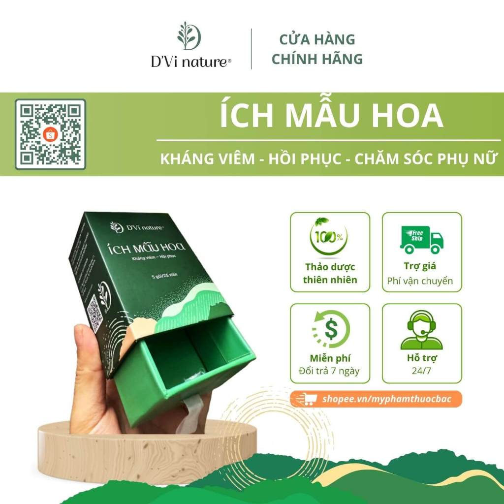 Ích mẫu hoa DVi nature hỗ trợ kháng viêm, viêm nhiễm, nấm, u nang, khí hư, huyết trắng, giảm mùi hôi từ thảo dược