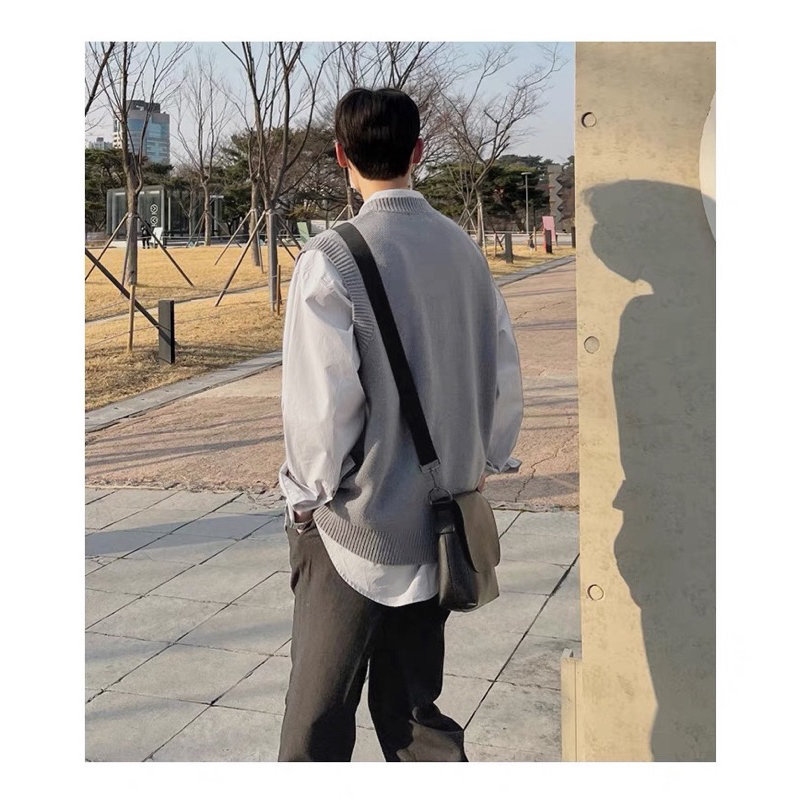 Áo gile unisex,chất len dệt kim thêu hình Bear 2 màu xám đen