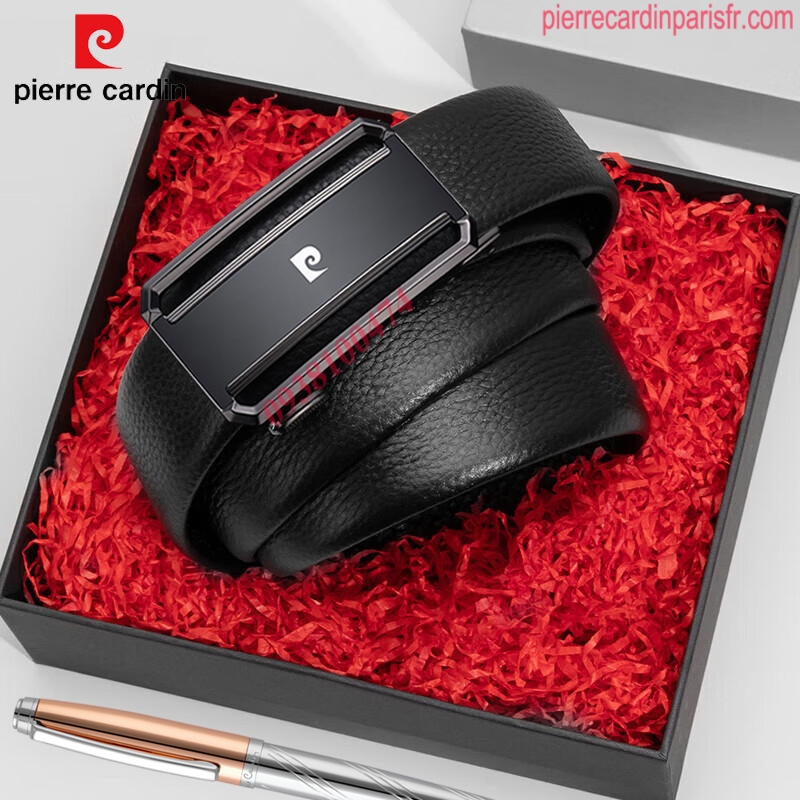 Thắt lưng Pierre Cardin nam chính hãng khóa kéo chốt tự động dây da bò thật PCJ1043