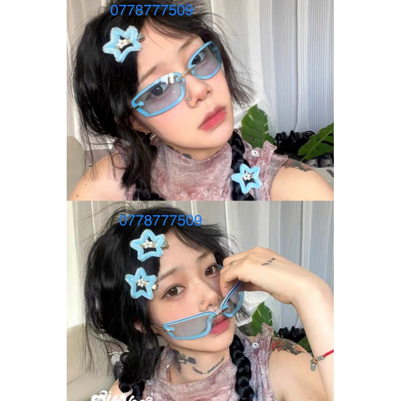Kính Không Viền Vuông Nhỏ Y2K Hip Hop Rap Màu Sắc Ngọt Ngào Back Pink Xanh Vàng