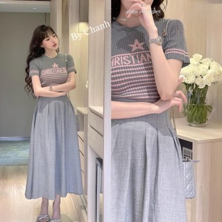 Set áo len cộc tay kèm chân váy