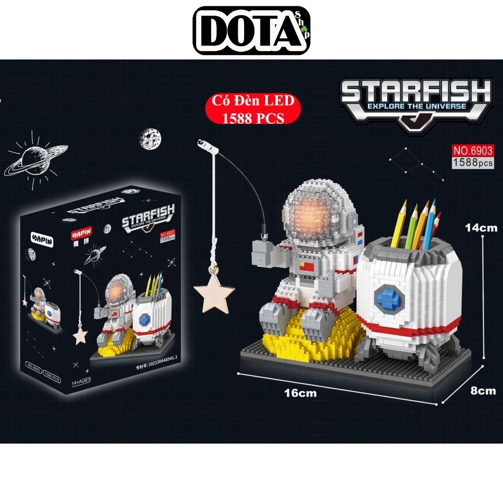 Mô Hình Đồ Chơi Lắp Ráp Hộp Bút Phi Hành Gia Phát Sáng 3D Dùng Làm Vật Trang Trí & Đựng Văn Phòng Phẩm