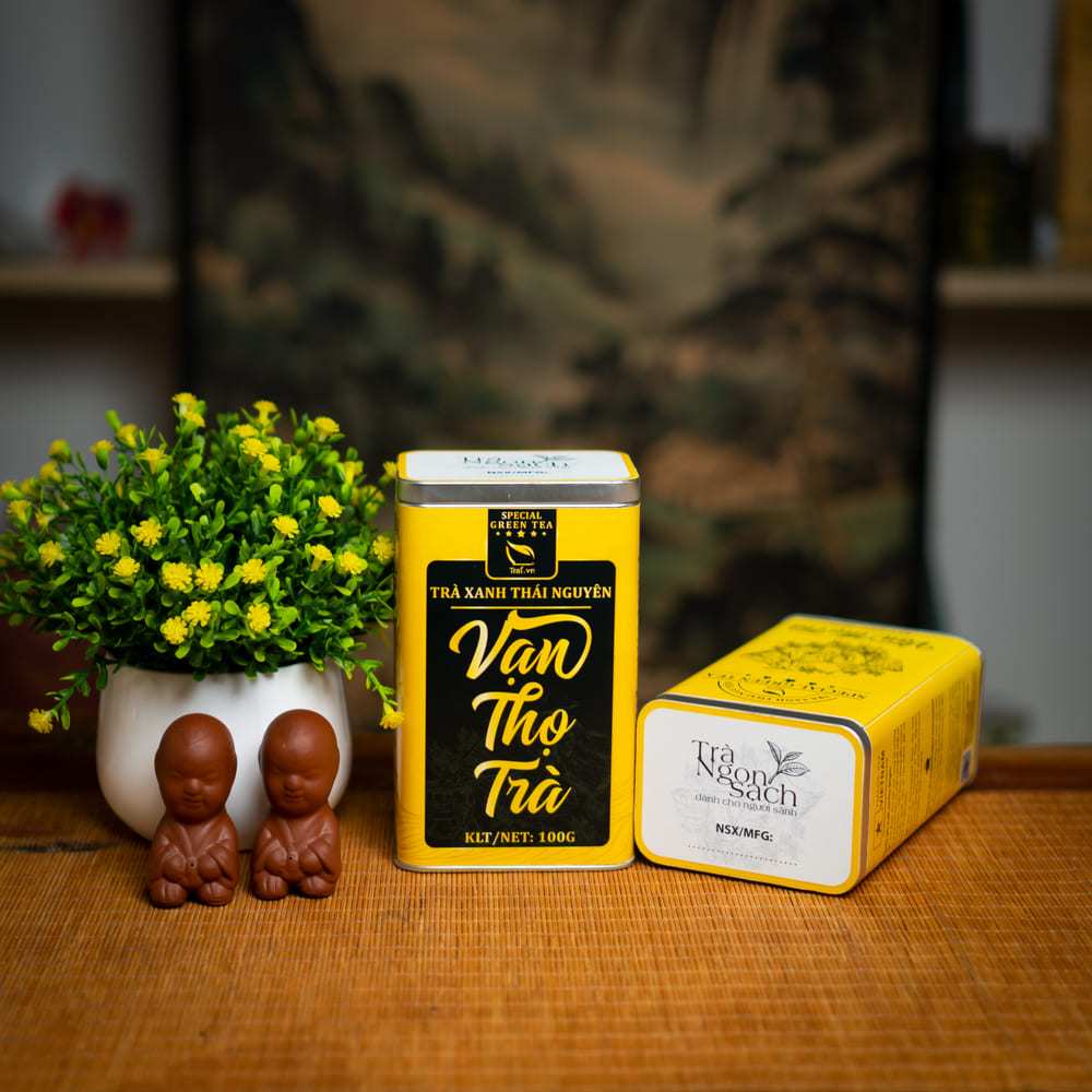Chè Thái Nguyên dạng hộp thiếc , trà nỗn tôm thượng hạng Vạn Thọ Trà