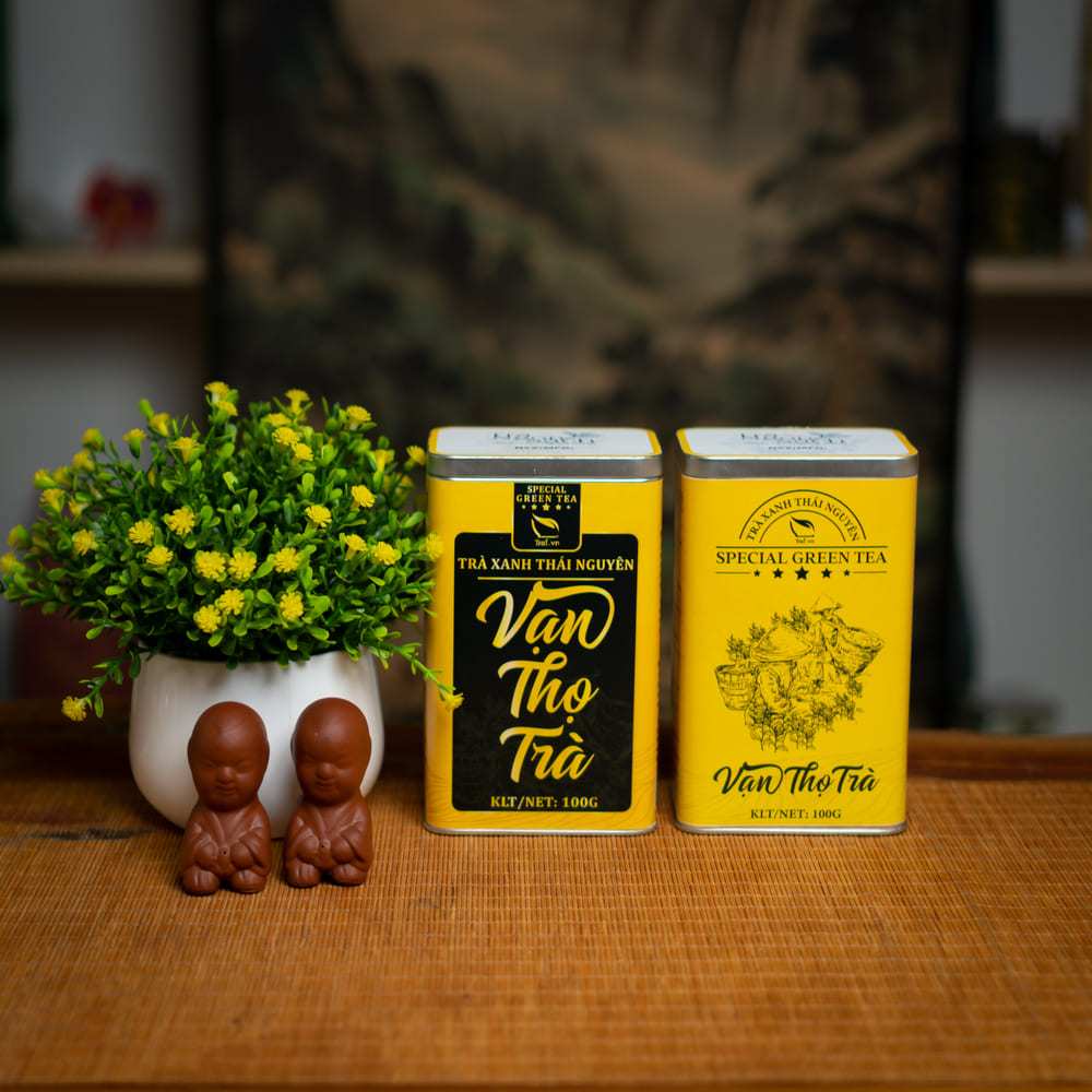 Chè Thái Nguyên dạng hộp thiếc , trà nỗn tôm thượng hạng Vạn Thọ Trà