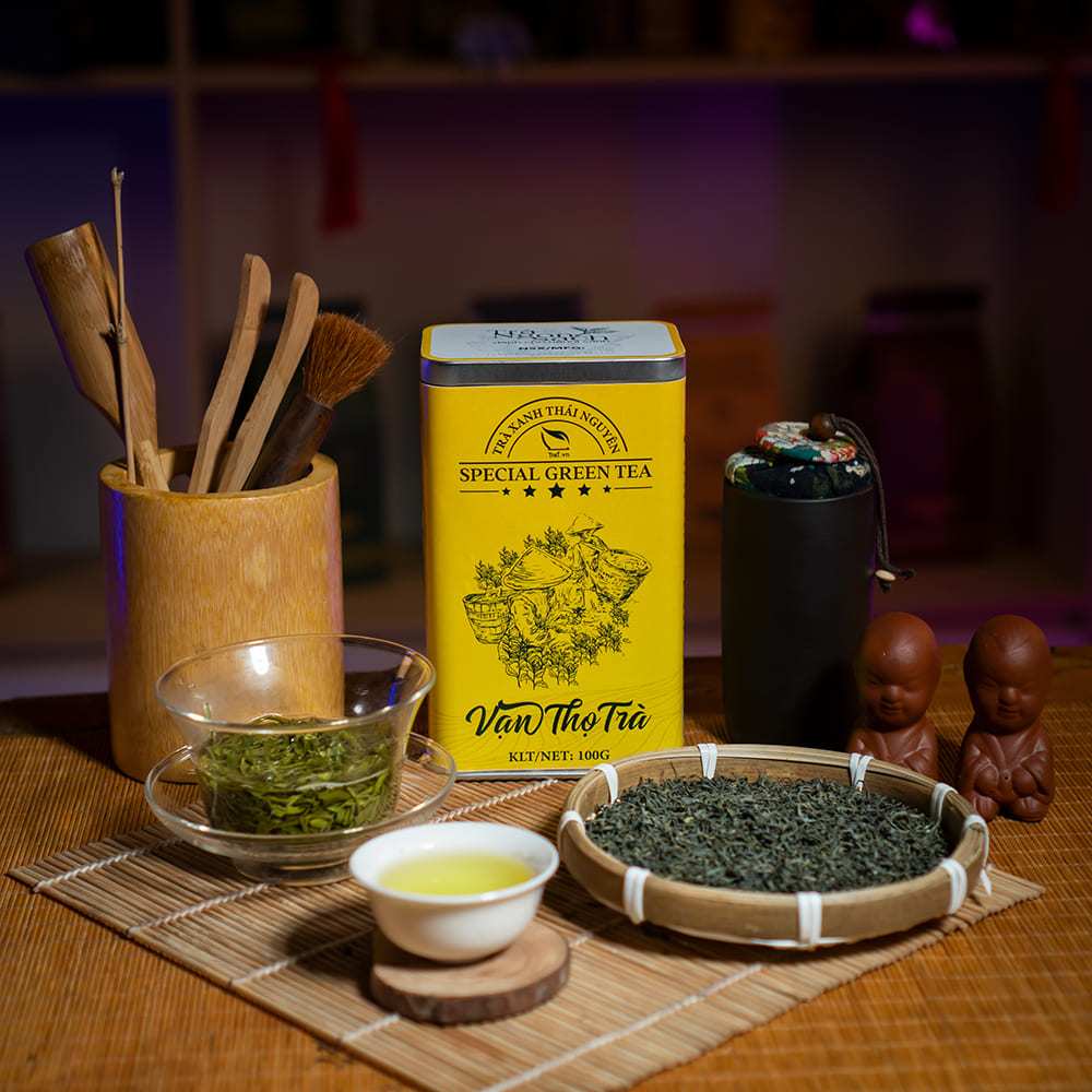 Chè Thái Nguyên dạng hộp thiếc , trà nỗn tôm thượng hạng Vạn Thọ Trà