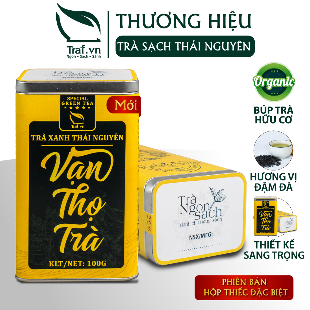 Chè Thái Nguyên dạng hộp thiếc , trà nỗn tôm thượng hạng Vạn Thọ Trà