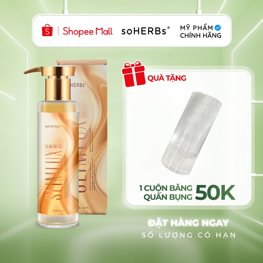 Kem tan mỡ SOHERBS Slim Lux Slim Gel X5 loại bỏ vùng mỡ thừa, tạo vóc dáng săn chắc khỏe đẹp 200ml