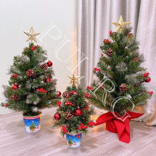 Cây thông noel mini để bàn 3 LOẠI LÁ sẵn phụ kiện trên cây decor trang trí giáng sinh trong nhà ngoài trời