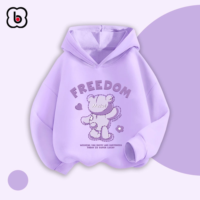 Áo hoodie bé gái BabyloveGO mẫu mới 2023 áo nỉ da cá có mũ cho bé in hình ngộ nghĩnh đáng yêu