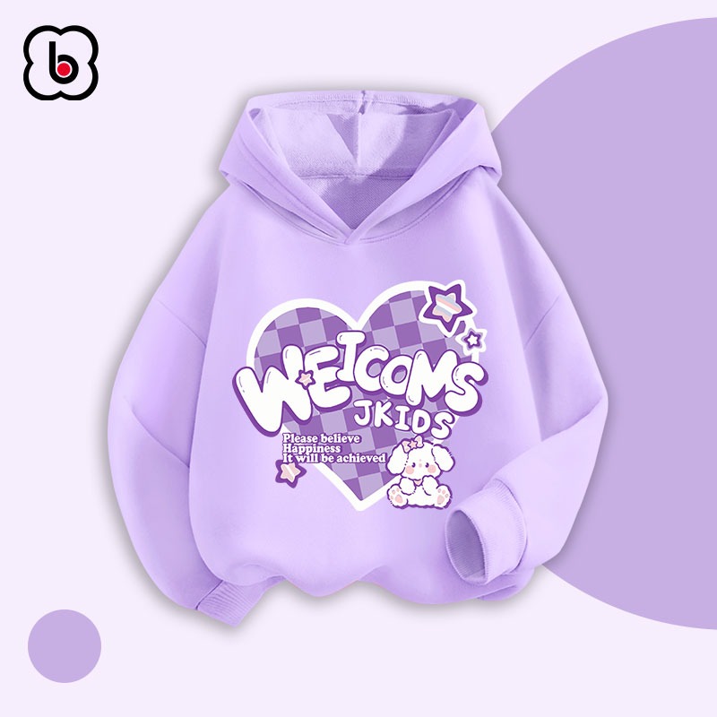 Áo hoodie bé gái BabyloveGO mẫu mới 2023 áo nỉ da cá có mũ cho bé in hình ngộ nghĩnh đáng yêu