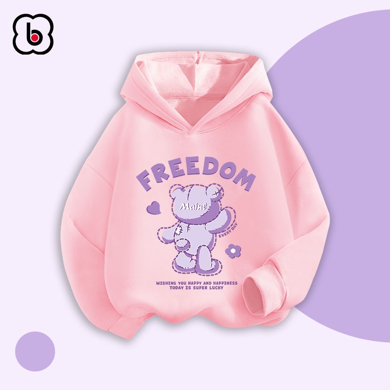 Áo hoodie bé gái BabyloveGO mẫu mới 2023 áo nỉ da cá có mũ cho bé in hình ngộ nghĩnh đáng yêu