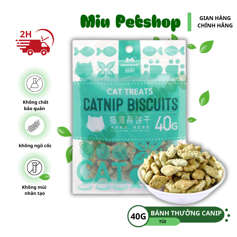 Snack cho mèo, Bánh thưởng Catnip cho mèo giúp giảm búi lông, hôi miệng - Túi 40gr
