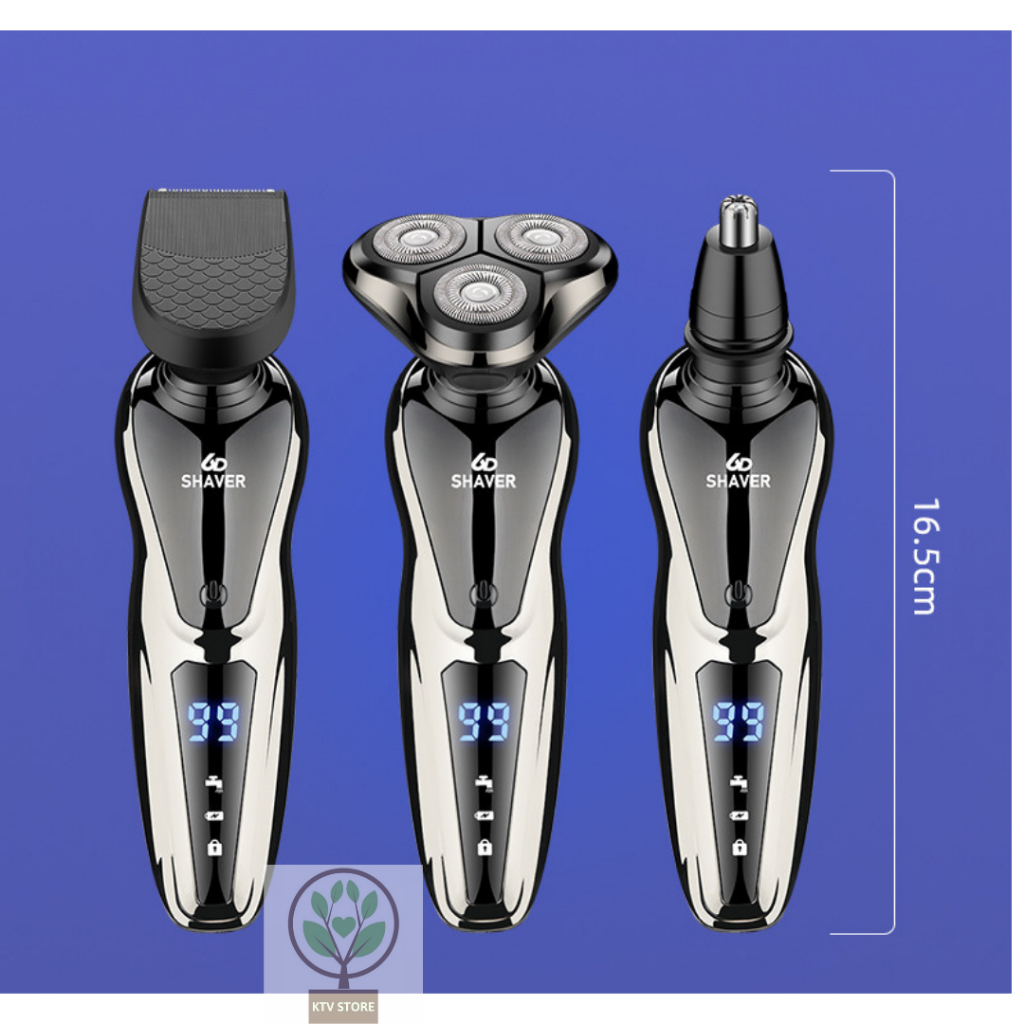 Máy cạo râu 3 chức năng, 6D-1168, màn hình LED hiển thị pin, chống nước toàn thân IP7, lưỡi tự mài, pin 90 ngày.