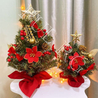 Cây thông noel mini PHỐI MÀU XANH VÀNG để bàn sẵn phụ kiện trên cây decor trang trí giáng sinh