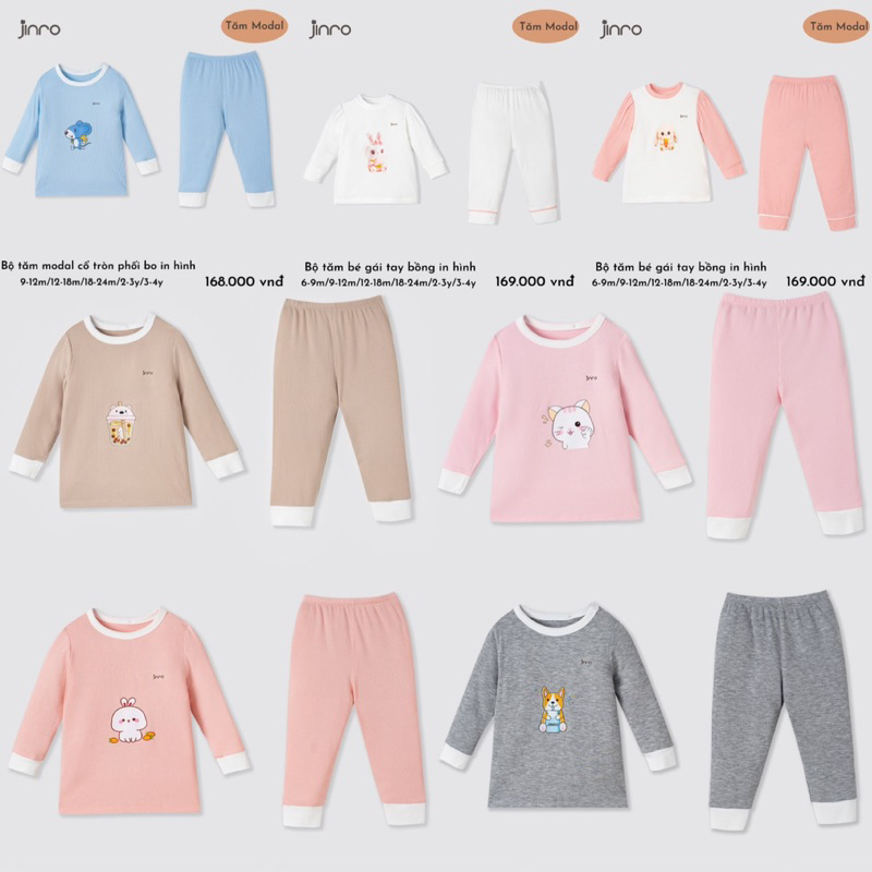 Bộ Dài Tay Tăm Jinro Siêu Mềm Mịn Cho Bé 9m-4y