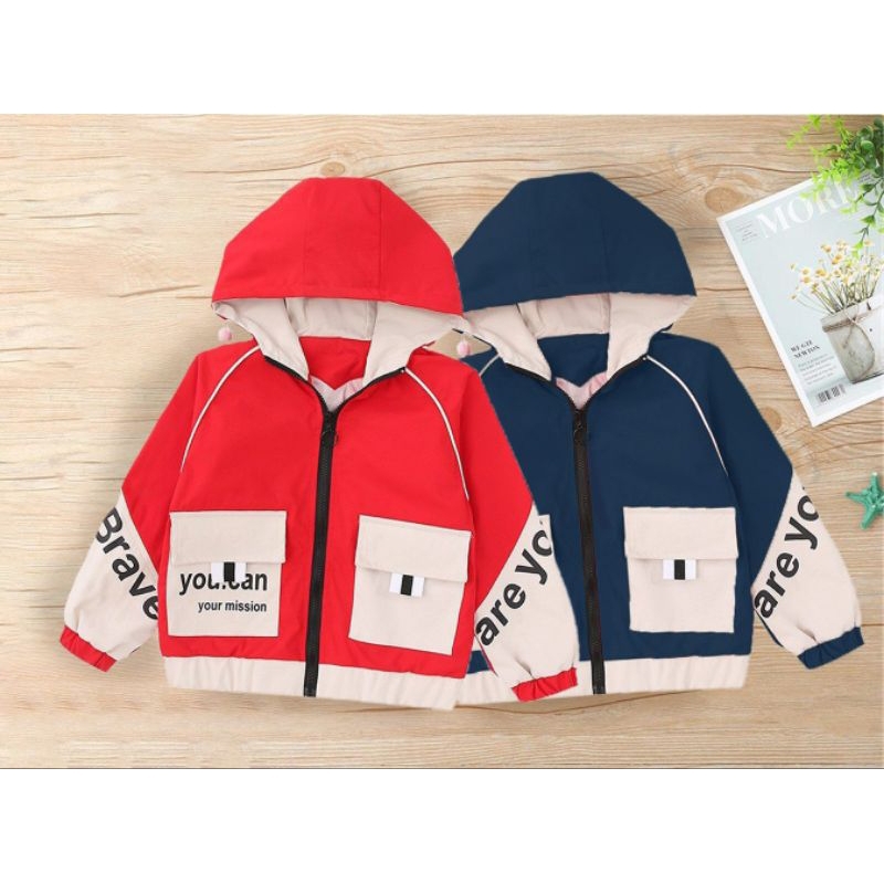 Áo khoác bé trai túi hộp phối màu