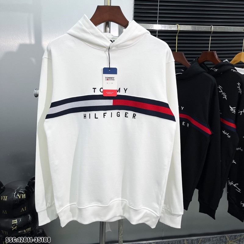 Áo Hoodie Có Mũ Tommy Áo Nỉ Nam Nữ Dáng Rộng Dài Phom Chuẩn