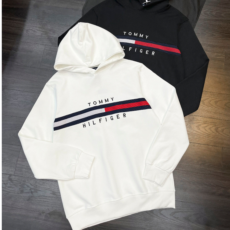 Áo Hoodie Có Mũ Tommy Áo Nỉ Nam Nữ Dáng Rộng Dài Phom Chuẩn
