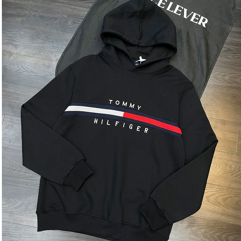 Áo Hoodie Có Mũ Tommy Áo Nỉ Nam Nữ Dáng Rộng Dài Phom Chuẩn