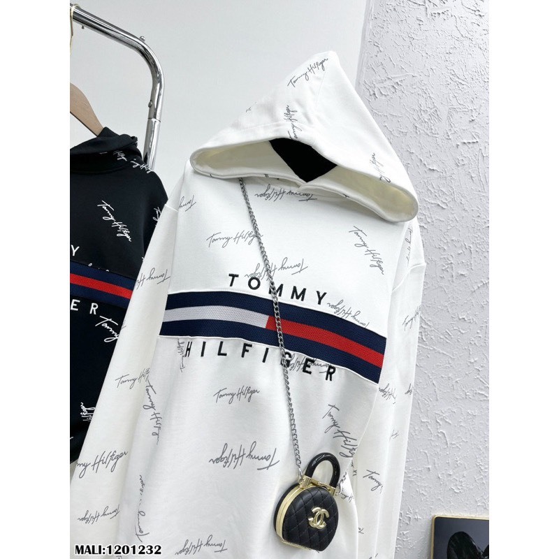 Áo Hoodie Có Mũ Tommy Áo Nỉ Nam Nữ Dáng Rộng Dài Phom Chuẩn