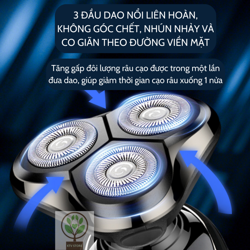 Máy cạo râu 3 chức năng, 6D-1168, màn hình LED hiển thị pin, chống nước toàn thân IP7, lưỡi tự mài, pin 90 ngày.