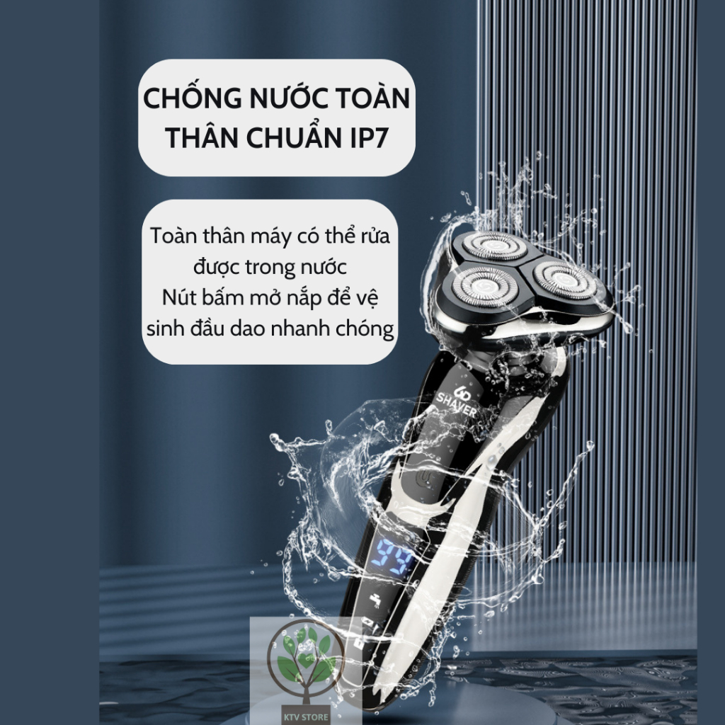 Máy cạo râu 3 chức năng, 6D-1168, màn hình LED hiển thị pin, chống nước toàn thân IP7, lưỡi tự mài, pin 90 ngày.