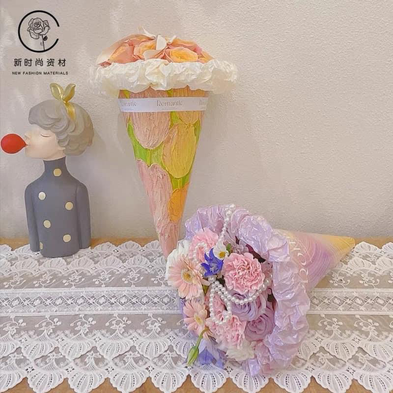 Giấy gói hoa hình kem ốc quế, trang trí, decor