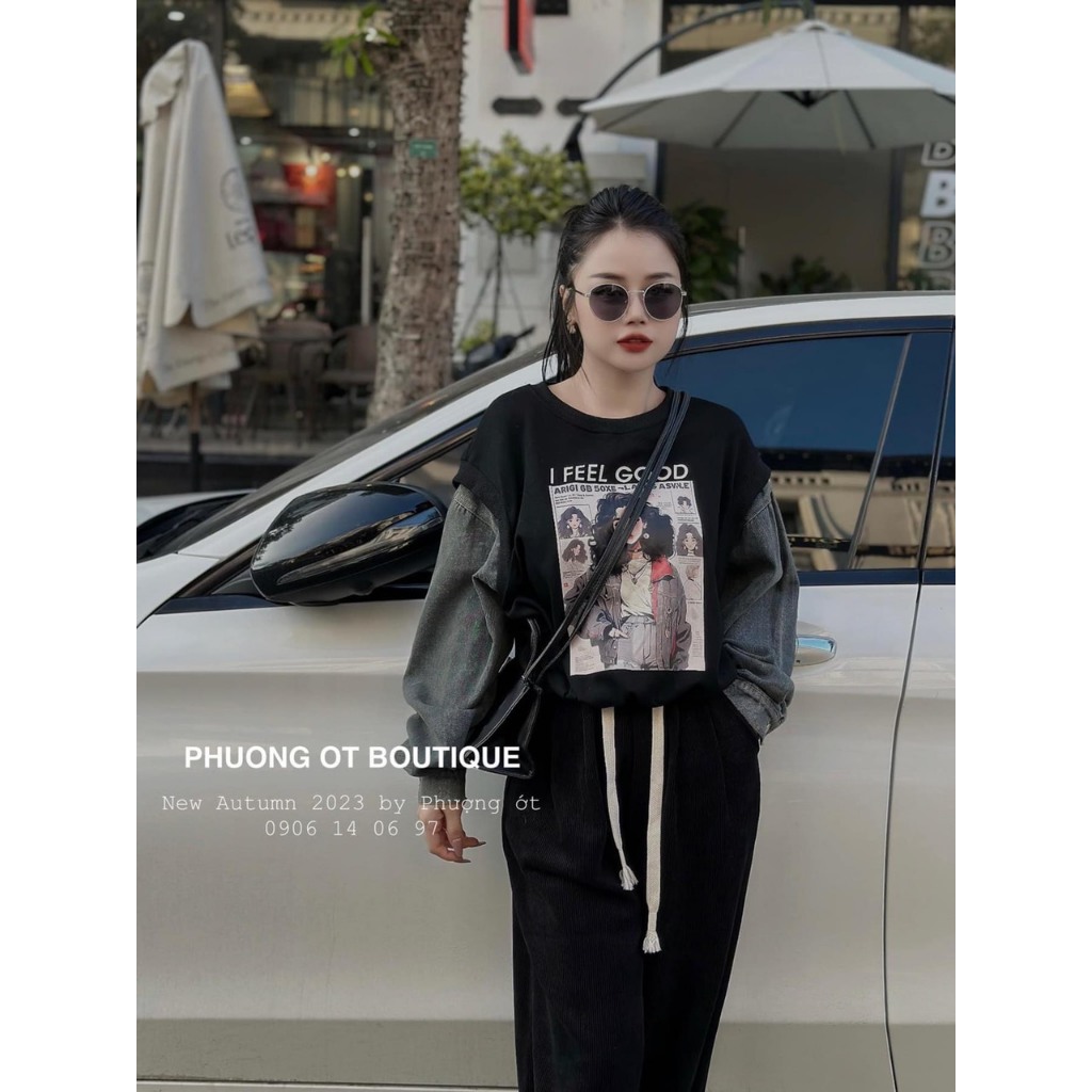 ÁO THUN IN CÔ GÁI PHỐI TAY JEAN