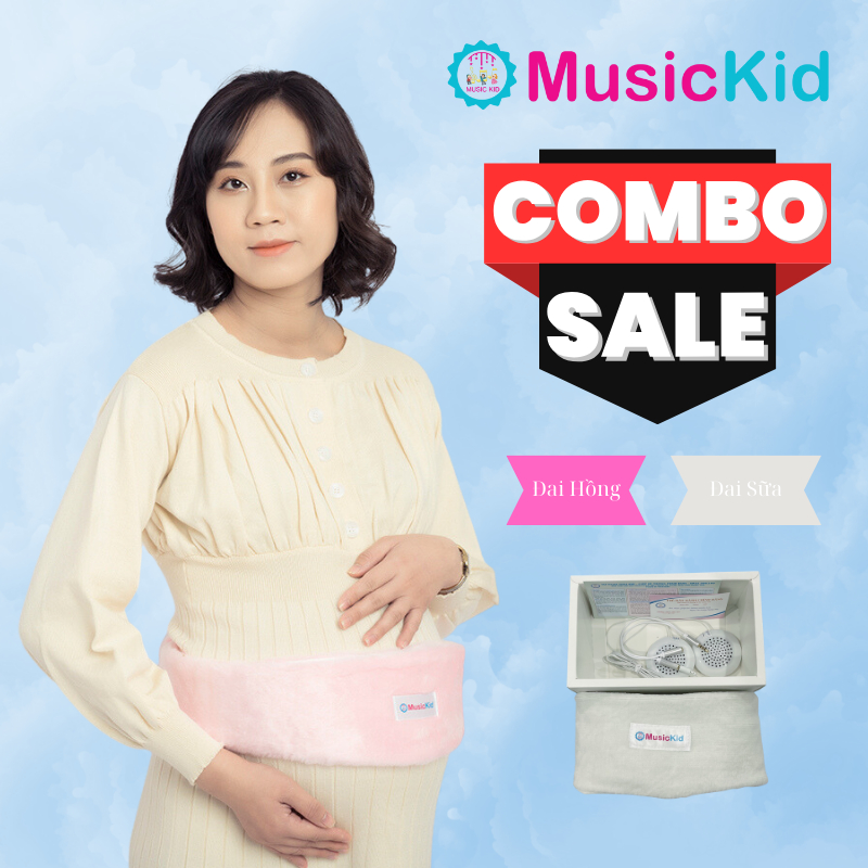  - 2 tai nghe thai nhi cao cấp MusicKid hỗ trợ bé nghe nhạc thai giáo | Đai hồng và Đai Sữa