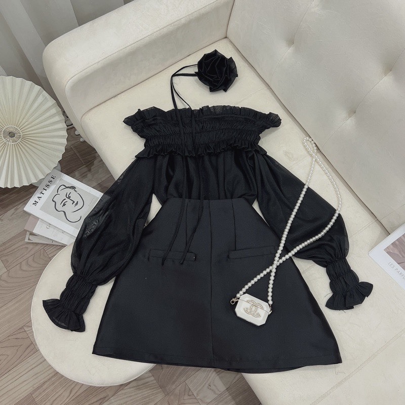 Chân váy chữ A lưng cao 3 màu Trắng, Đen, Nude  V0015