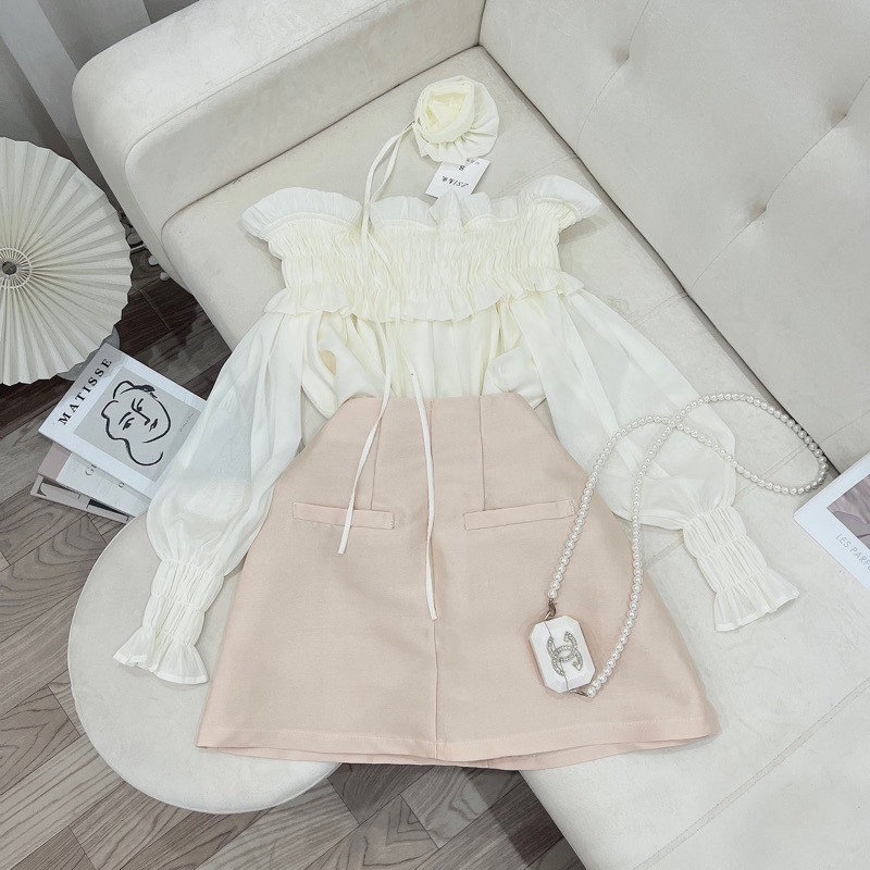 Chân váy chữ A lưng cao 3 màu Trắng, Đen, Nude  V0015