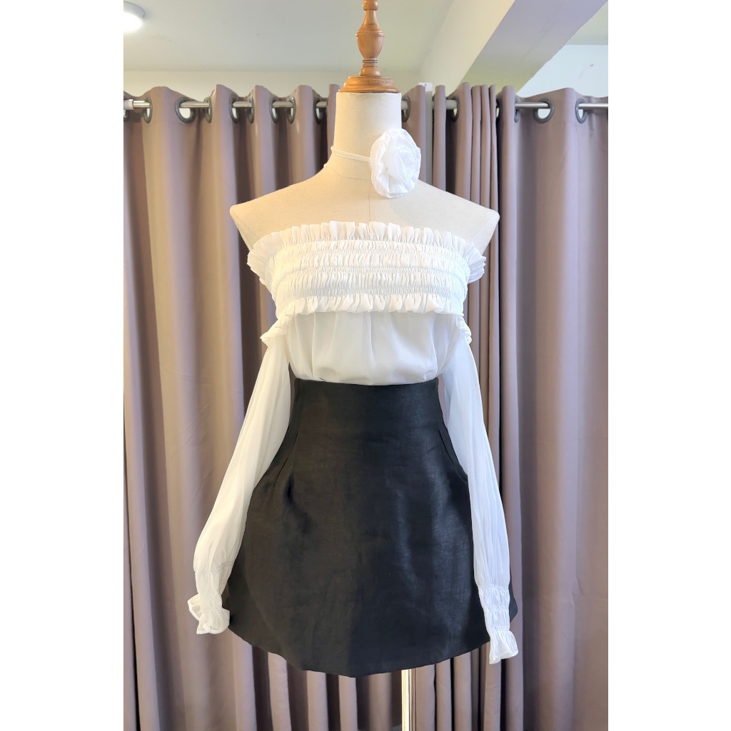 Chân váy chữ A lưng cao 3 màu Trắng, Đen, Nude  V0015