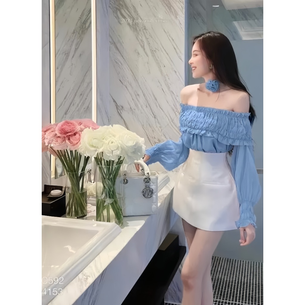 Chân váy chữ A lưng cao 3 màu Trắng, Đen, Nude  V0015