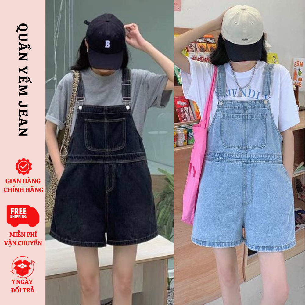 Quần Yếm Bò Nữ MIAA form Rộng Hai Dây, Quần yếm Sooc Jeans Dáng Yếm Ulzzang Xanh Nhạt Cao Cấp