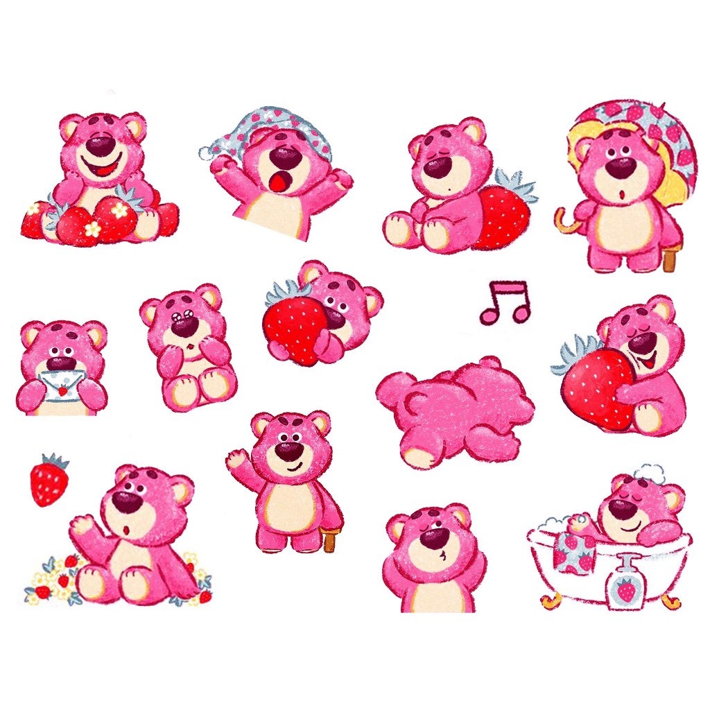 Tấm dán sticker GẤU DÂU cute - 1 tấm hình dán trang trí bình nước, sổ tay, điện thoại