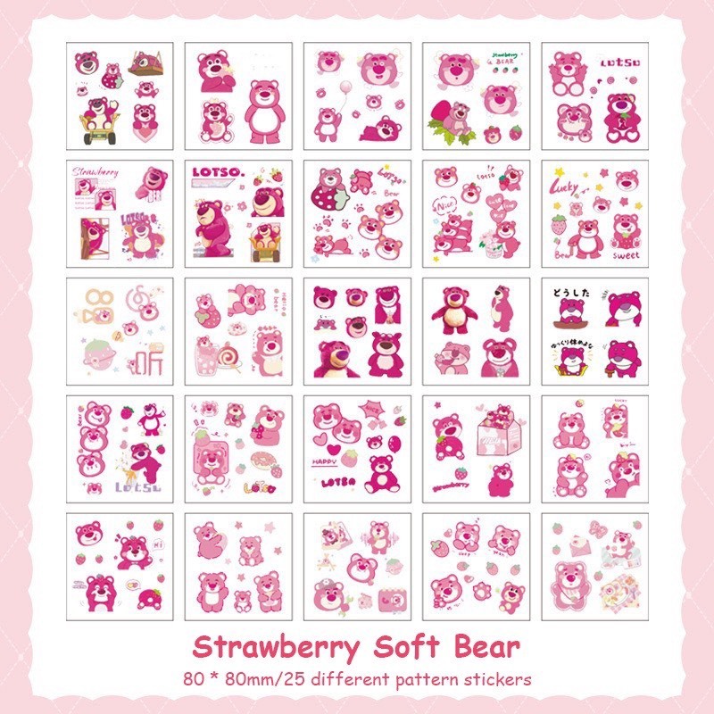 Tấm dán sticker GẤU DÂU cute - 1 tấm hình dán trang trí bình nước, sổ tay, điện thoại