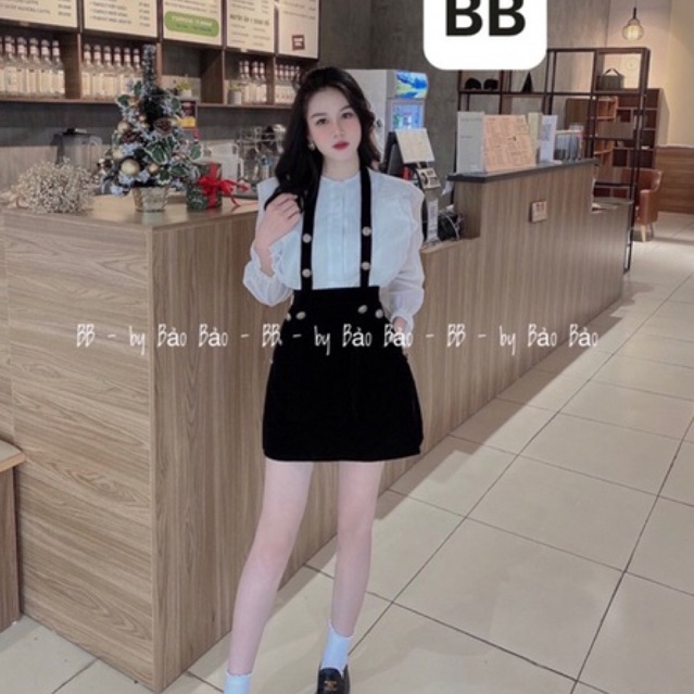 Áo sơ mi trắng 2 dây mix chân váy sang chảnh hàng loại 1