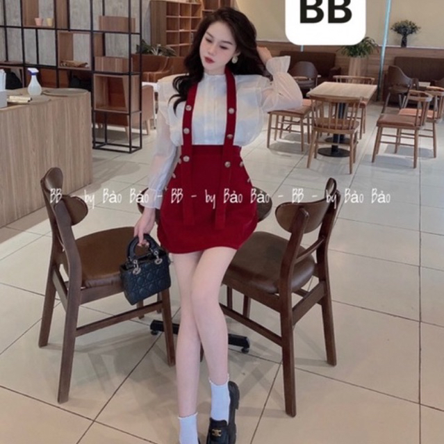 Áo sơ mi trắng 2 dây mix chân váy sang chảnh hàng loại 1