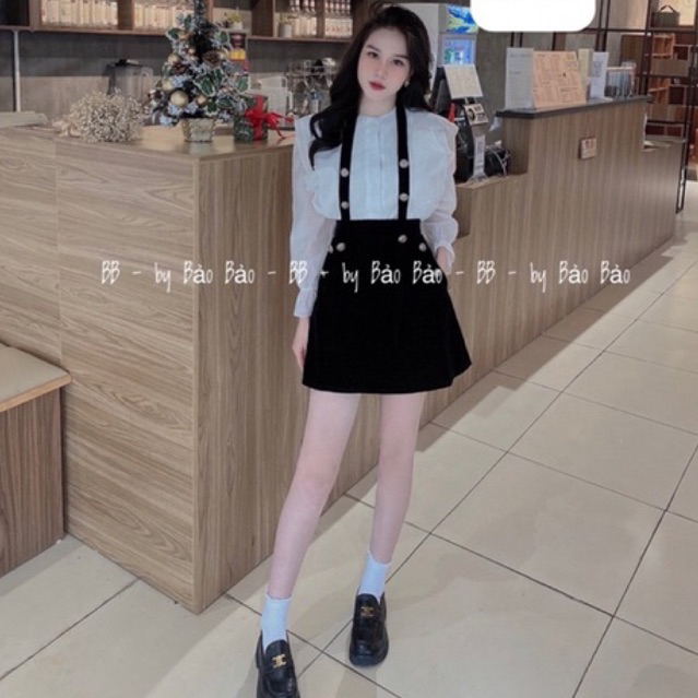 Áo sơ mi trắng 2 dây mix chân váy sang chảnh hàng loại 1