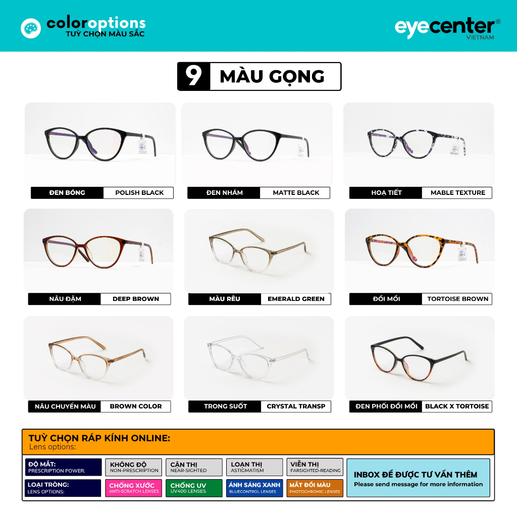 Gọng kính nữ mắt mèo chính hãng EYECENTER K22-S nhựa dẻo siêu nhẹ nhập khẩu by Eye Center Vietnam