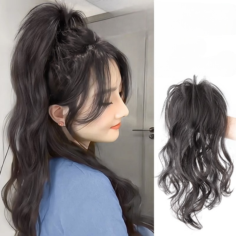 Tóc giả đuôi ngựa xoăn gợn sóng thác nước dài 30cm - tóc giả kẹp ngoạm xoăn cho nữ trẻ trung năng động