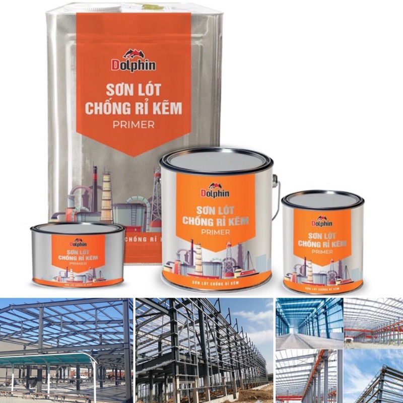 Sơn Lót Chống Rỉ Kẽm DOLPHIN ( Primer ) lót trên bề mặt kim loại, kính, nhựa, máy móc, nhà xưởng…